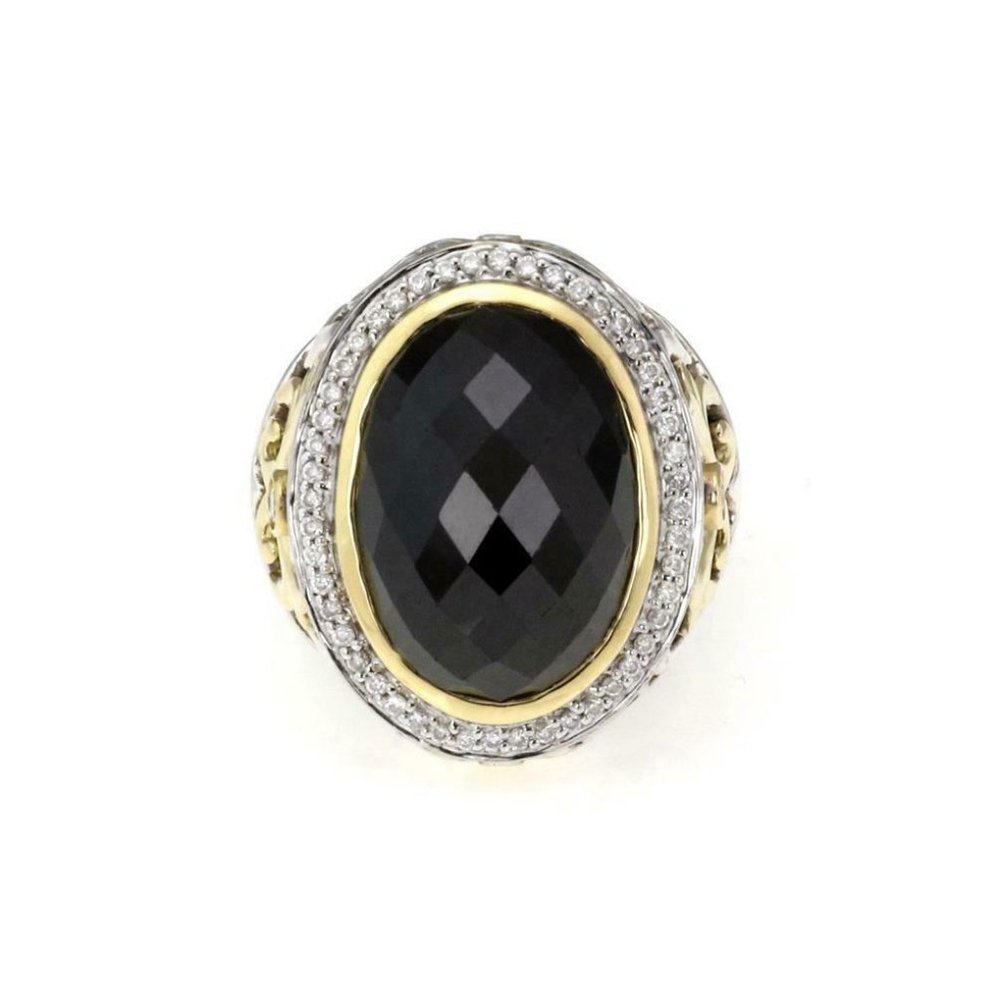 Charles Krypell Diamond Onyx 925 Silver 18k Gold R